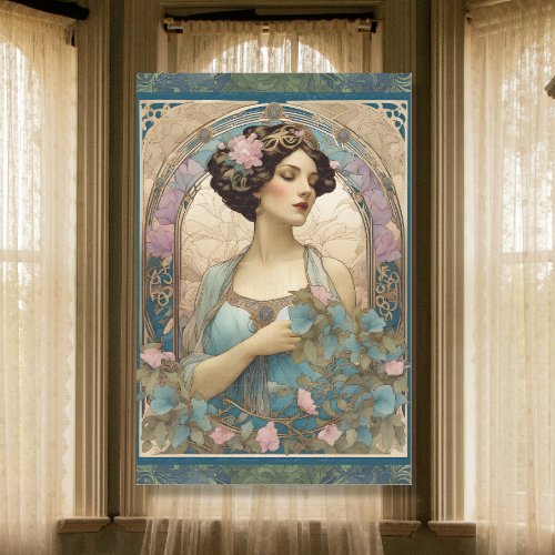 Vintage Elegant Lady Art Nouveau Teal Ephemera Tissue Paper