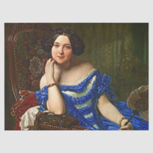 Vintage Elegant Lady Blue Dress Decoupage Tissue Paper