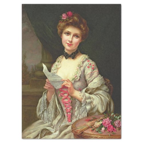Vintage Elegant Lady  Bouquet Of Roses Decoupage Tissue Paper