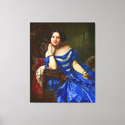 Vintage Elegant Lady In Blue Dress Canvas Print