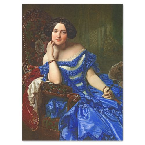 Vintage Elegant Lady In Blue Dress Decoupage Tissue Paper