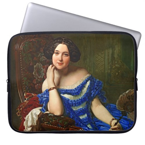 Vintage Elegant Lady In Blue Dress Laptop Sleeve