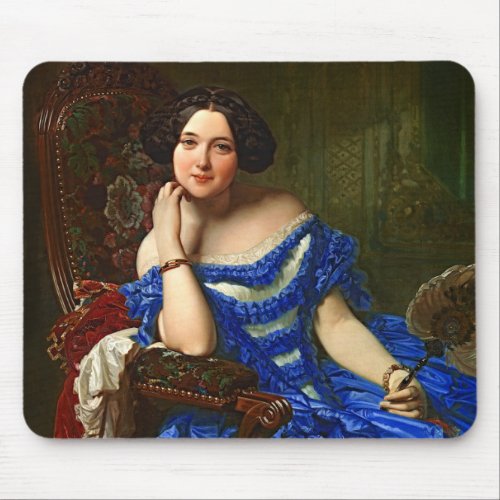 Vintage Elegant Lady In Blue Dress Mouse Pad