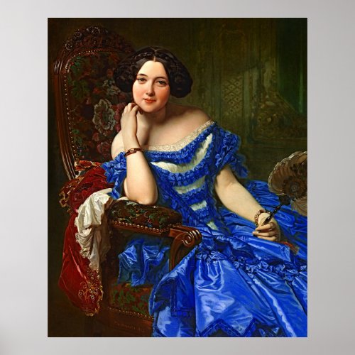 Vintage Elegant Lady In Blue Dress Poster