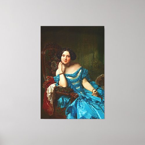 Vintage Elegant Lady In Blue Green Dress Canvas Print