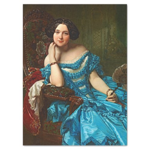Vintage Elegant Lady In Blue Green Dress Decoupage Tissue Paper