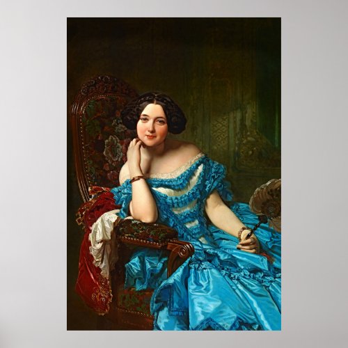 Vintage Elegant Lady In Blue Green Dress Poster
