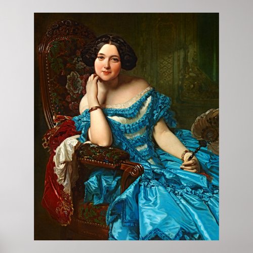 Vintage Elegant Lady In Blue Green Dress Poster