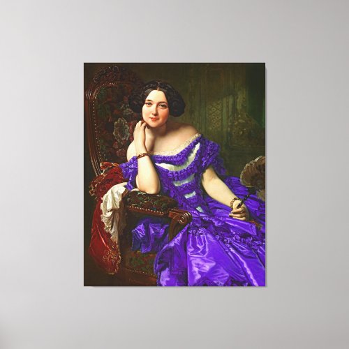 Vintage Elegant Lady In Blue Violet Dress Canvas Print