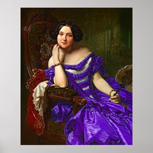 Vintage Elegant Lady In Blue Violet Dress Poster