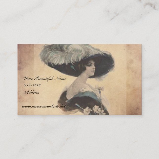 Vintage Elegant Lady in Feather Hat Business Cards (Front)