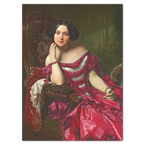 Vintage Elegant Lady In Red Decoupage Tissue Paper