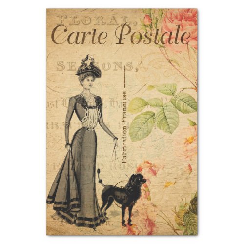 Vintage Elegant Lady Walking her Poodle Dog French Tissue Paper