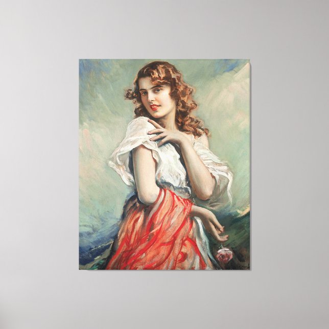 Vintage Elegant Lady With A Flower Canvas Print (Front)