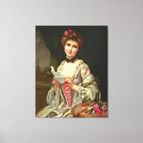 Vintage Elegant Lady With Roses Canvas Print