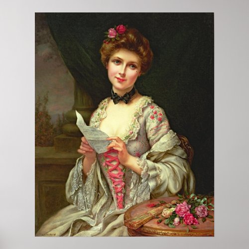 Vintage Elegant Lady With Roses Poster