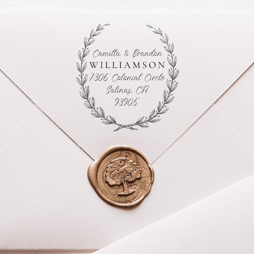 Vintage Elegant Laurel Wedding Return Address Self_inking Stamp