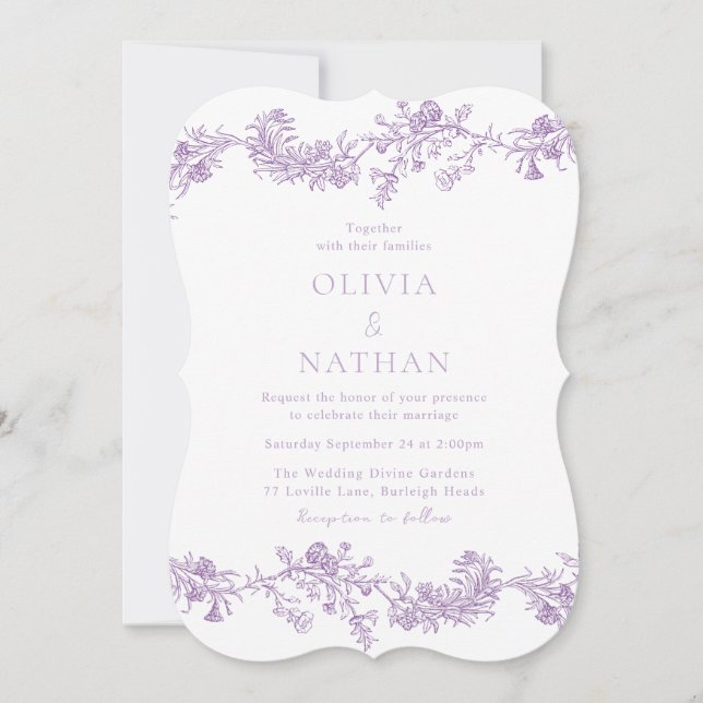 Vintage Elegant Lavender Purple Floral Wedding Invitation (Front)