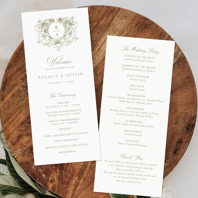 Vintage Elegant Leafy Floral Crest Wedding Program (Creator Uploaded)