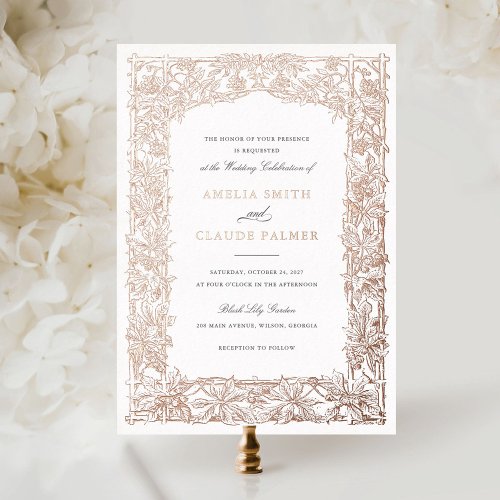 Vintage Elegant Leafy Vine Frame Gold Foil Wedding Foil Invitation