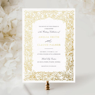Vintage Elegant Leafy Vine Frame Gold Foil Wedding Invitation