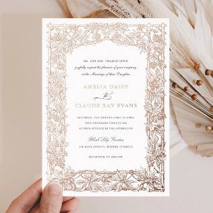 Vintage Elegant Leafy Vine Frame Gold Foil Wedding Invitation