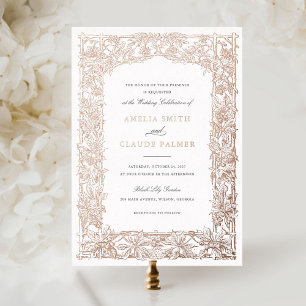 Vintage Elegant Leafy Vine Frame Gold Foil Wedding Invitation