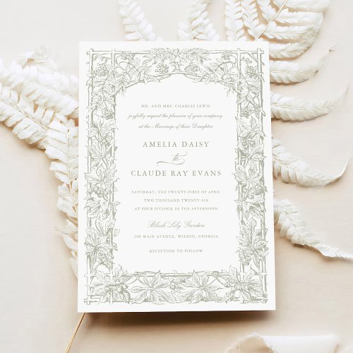 Vintage Elegant Leafy Vines Border Frame Wedding Invitation