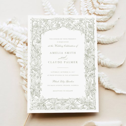 Vintage Elegant Leafy Vines Border Frame Wedding Invitation