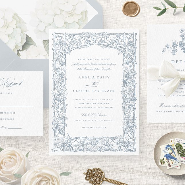 Vintage Elegant Leafy Vines Border Frame Wedding Invitation (Creator Uploaded)
