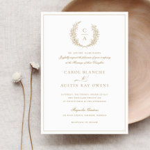 Vintage Elegant Leafy Wreath Gold Border Wedding