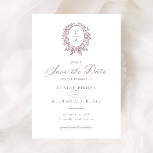 Vintage Elegant Leave Crest Monogram Save the Date Invitation