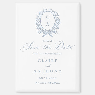 Vintage Elegant Leave Crest Monogram Save the Date Magnet
