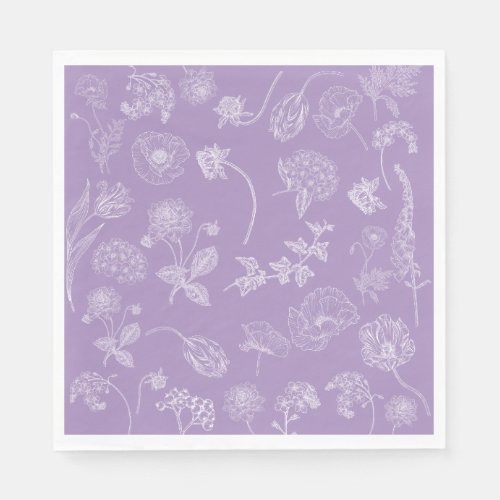 Vintage Elegant Lilac Lavender Floral Garden Napkins