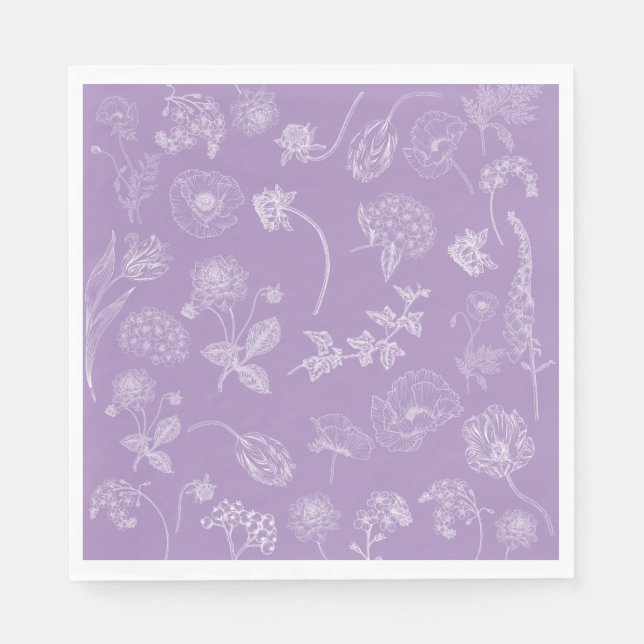 Vintage Elegant Lilac Lavender Floral Garden Napkins (Front)