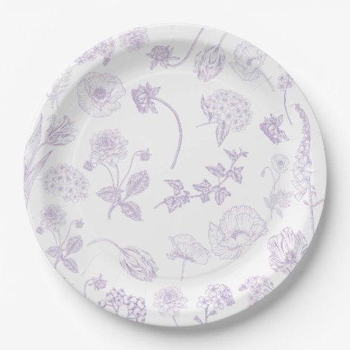 Vintage Elegant Lilac Lavender Floral Garden Paper Plates