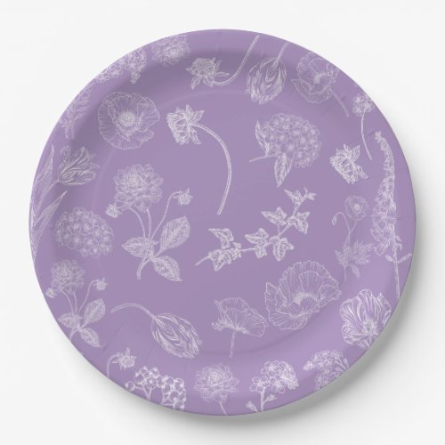 Vintage Elegant Lilac Lavender Floral Garden Paper Plates