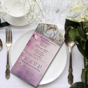 Vintage Elegant Lilac Purple Floral Photo RSVP All In One Invitation
