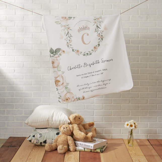 Vintage Elegant | Little Princess Birth Stats Baby Blanket (In Situ)