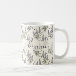 Vintage Elegant Lupine & Bees Botanical Pattern – Coffee Mug