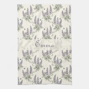 Vintage Elegant Lupine & Bees Botanical Pattern – Kitchen Towel