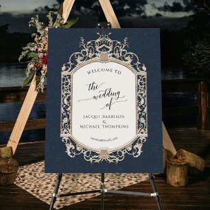 Vintage Elegant Navy Blue n Gold Wedding Welcome Foam Board