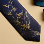 Vintage elegant navy gold floral neck tie<br><div class="desc">Faux gold antique line art floral motif on a watercolor tie dye dark midnight navy blue background making an elegant vintage luxury looking necktie.             Could be a classy gift for him for an anniversary,  wedding,  birthday,  Christmas,  retirement,  or any other occasion.</div>