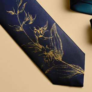 Vintage elegant navy gold floral neck tie