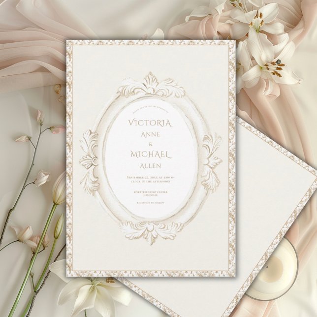 Vintage Elegant Neutral Damask Wedding Invitation (Creator Uploaded)