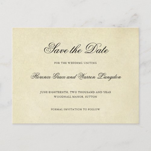 Vintage Elegant Non Photo Wedding Save the Date Announcement Postcard