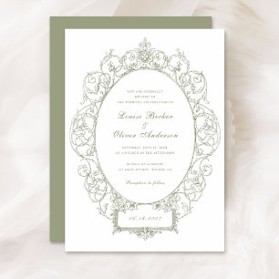 Vintage Elegant Ornament Floral Leaf Frame Wedding Invitation