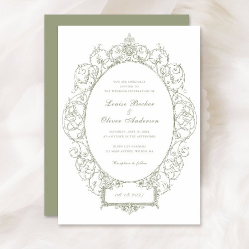 Vintage Elegant Ornament Floral Leaf Frame Wedding Invitation