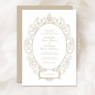 Vintage Elegant Ornament Floral Leaf Frame Wedding Invitation
