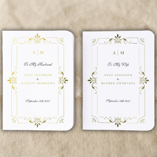 Vintage Elegant Ornament Frame Monogram Wedding Foil Vow Books